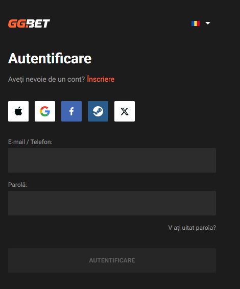 Autentifică-te în contul GGBet folosind email sau rețele sociale