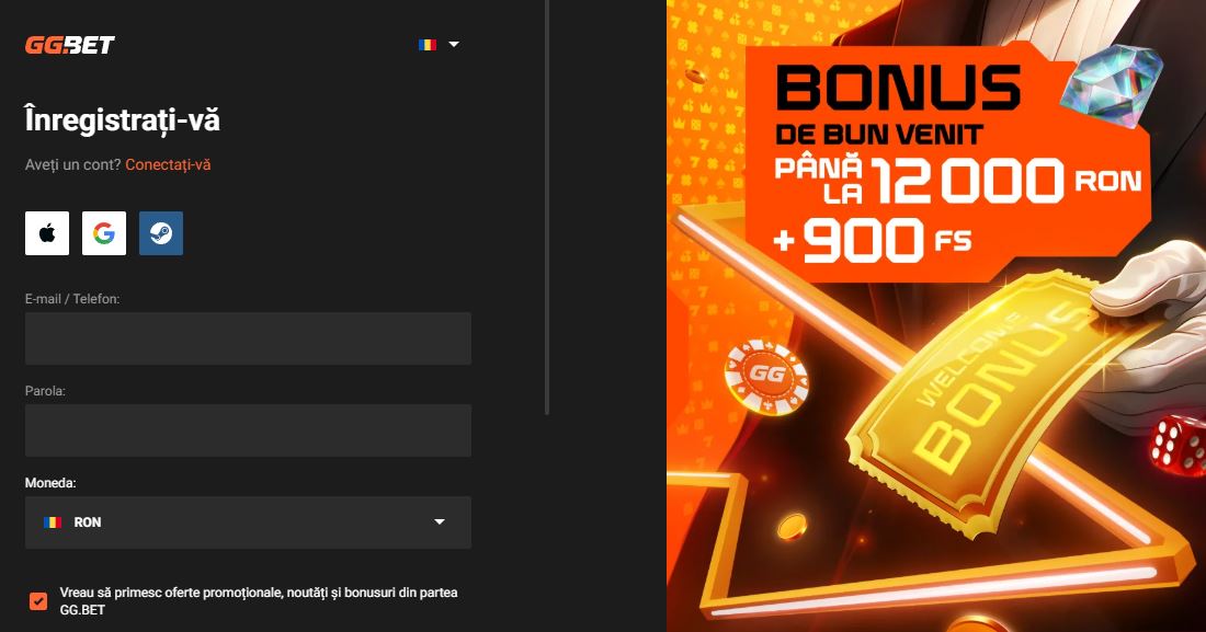 Înregistrează cont nou GGBet prin email sau Google